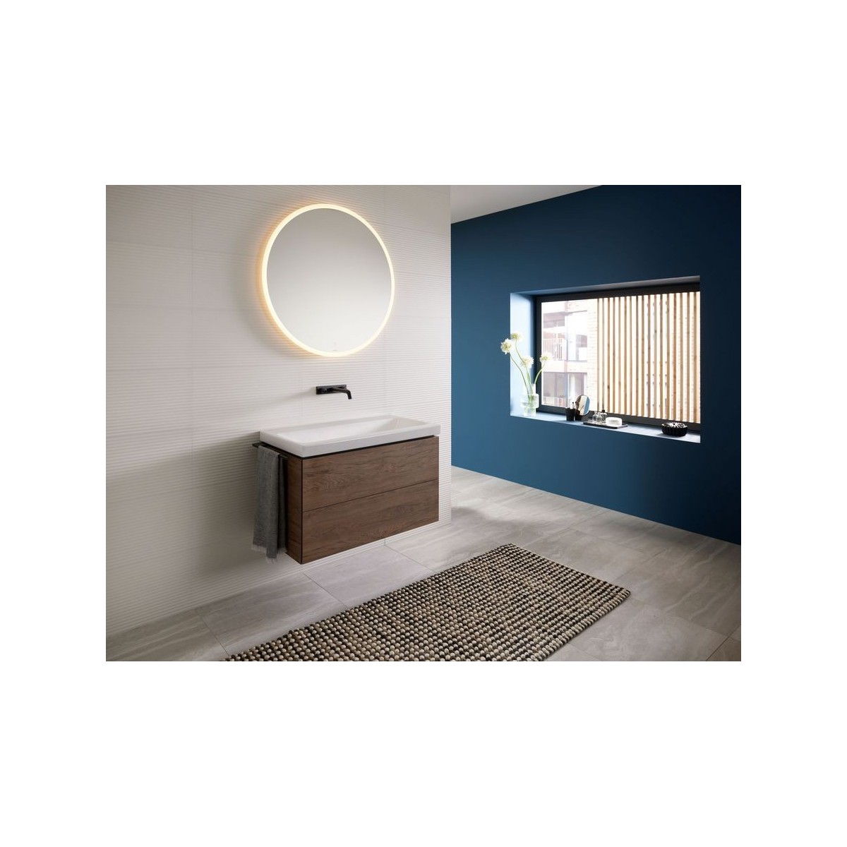 Meuble bas pour lavabo Geberit ONE 2 tiroirs L90cm P47cm Noyer carya - GEBERIT 505.263.00.6 