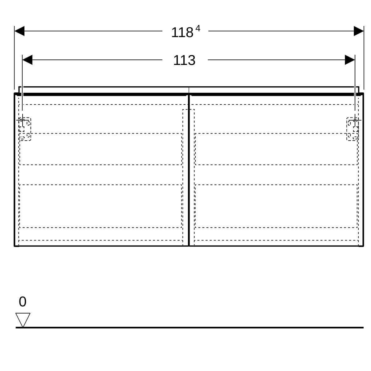 Meuble bas Geberit Acanto 2 tiroirs 2 tir anglaise lavabo 2C 120cm verre blc - GEBERIT 503.007.01.2 