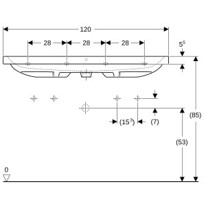 Lavabo light Geberit iCon 120 cm avec trop-plein sans trou de robinetterie - GEBERIT 501.837.00.3 