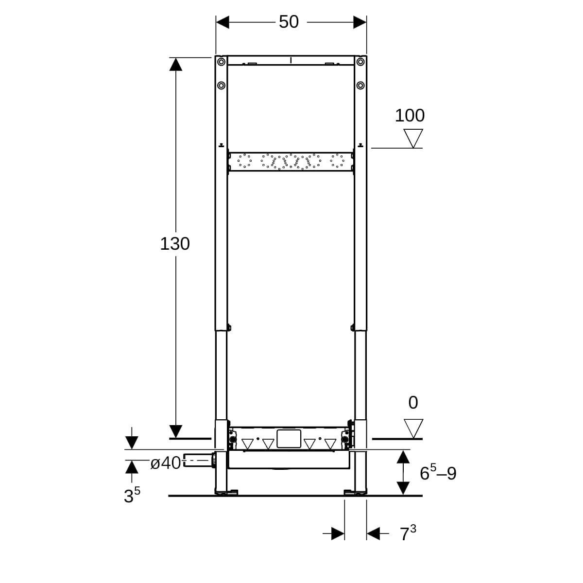 Bâti-support Geberit Duofix douche 130 cm éva mur rob app 65–90 mm - GEBERIT 111.589.00.2 