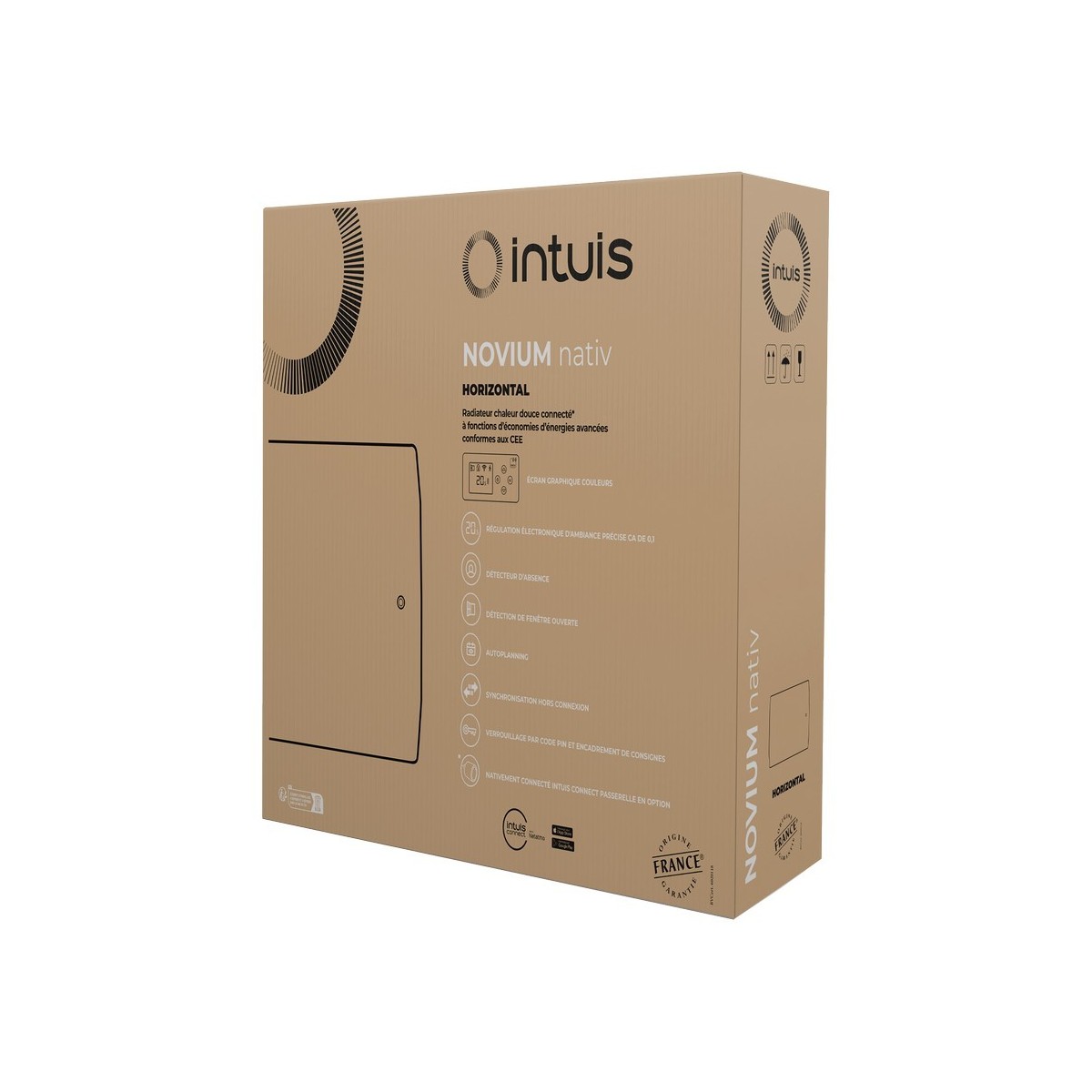 Radiateur Intuis connecté 1250W NOVIUM NATIV horizontal
