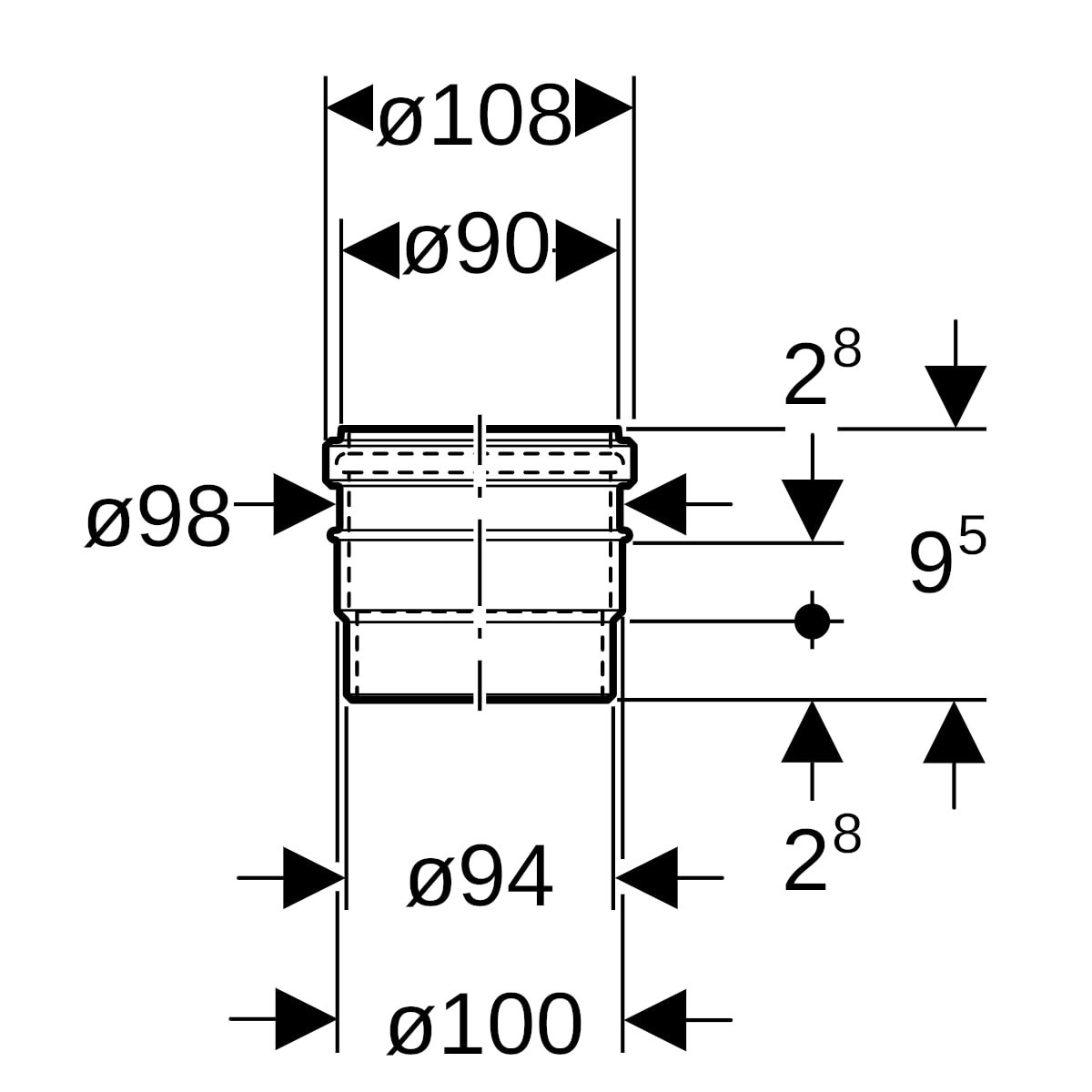 Raccord Geberit sur PVC Ø 90-100 359.144.11.1