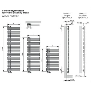 Dimensions Acova Manava Asymetrique Reversible chauffage central