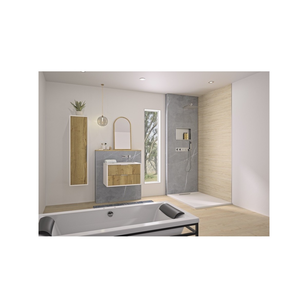 Integra Premium 100X250 décor marbre gris galet profilé argent brillant - KINEDO IN1-101-A-R2-NI5 