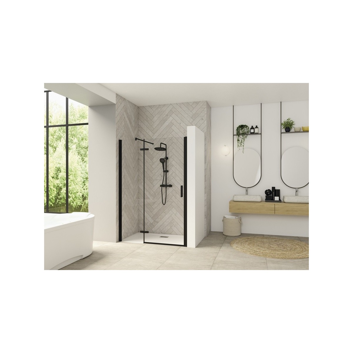 Paroi Smart Design P Charnières sans seuil 90 gris noir transparent gauche - KINEDO PA1411NTNEG 