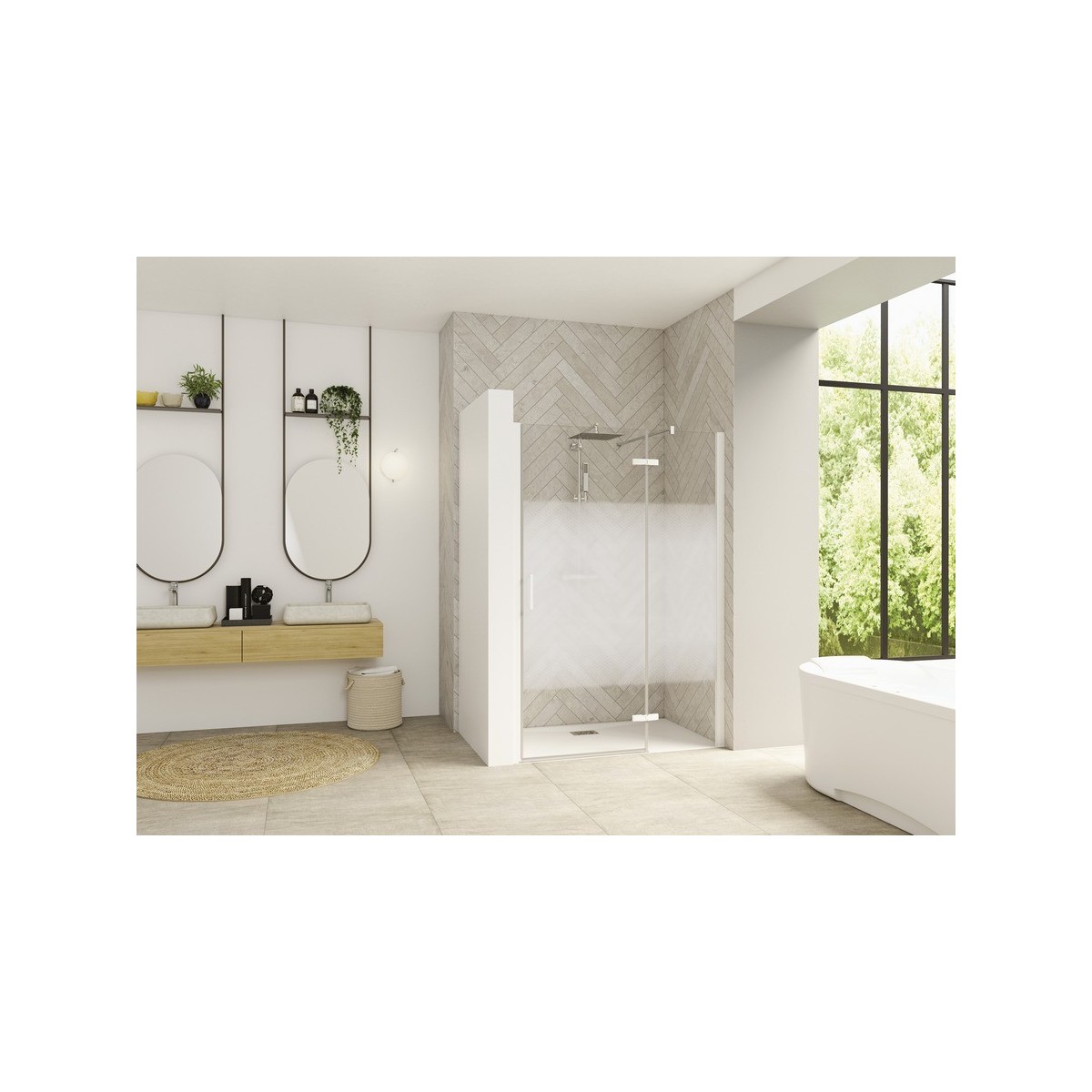 Paroi Smart Design P Charnières sans seuil 110 blanc cosmos droite - KINEDO PA1413BCOED 