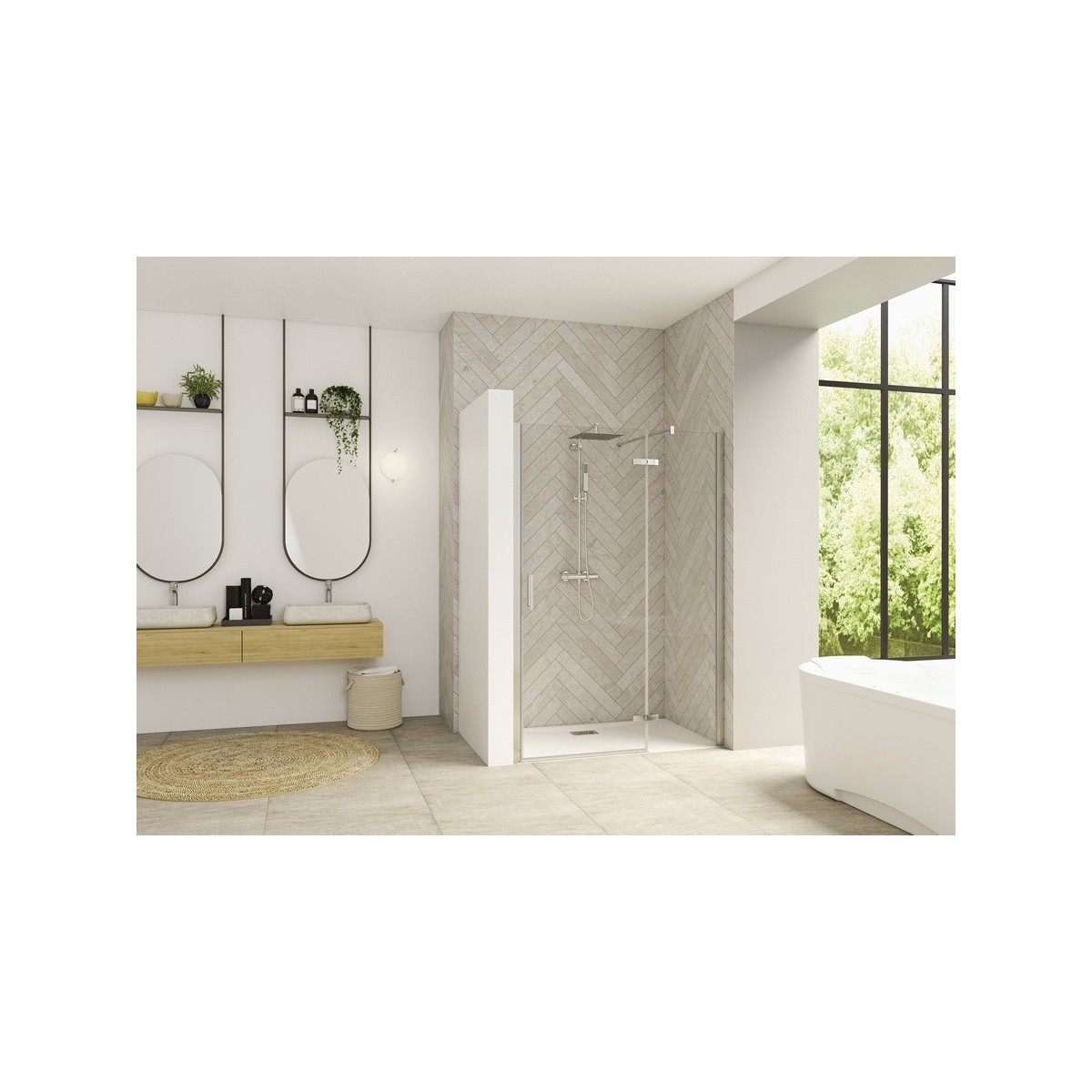 Paroi Smart Design P Charnières sans seuil 140 chromé transparent droite - KINEDO PA1416CTNED 