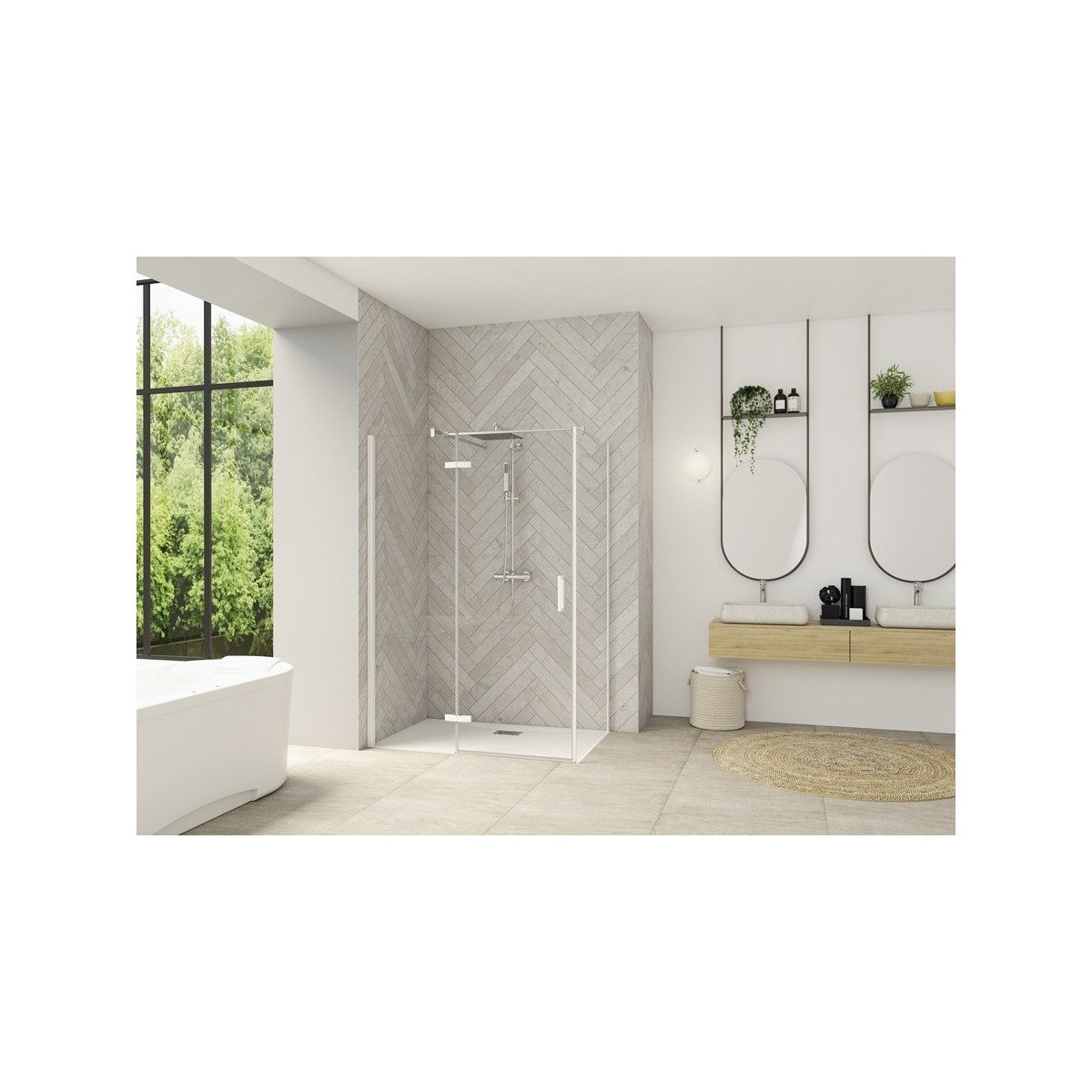 Paroi Smart Design P Charnières ss seuil pour P+F 90 blanc transp gauche - KINEDO PA1611BTNEG 