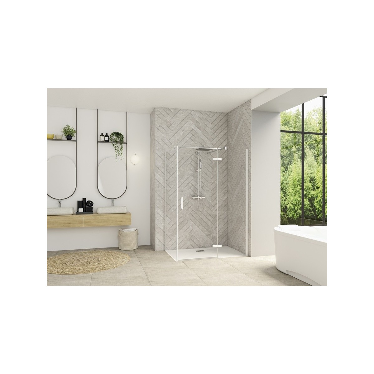 Paroi Smart Design P Charnières ss seuil pour P+F 120 blanc transp droite - KINEDO PA1614BTNED 