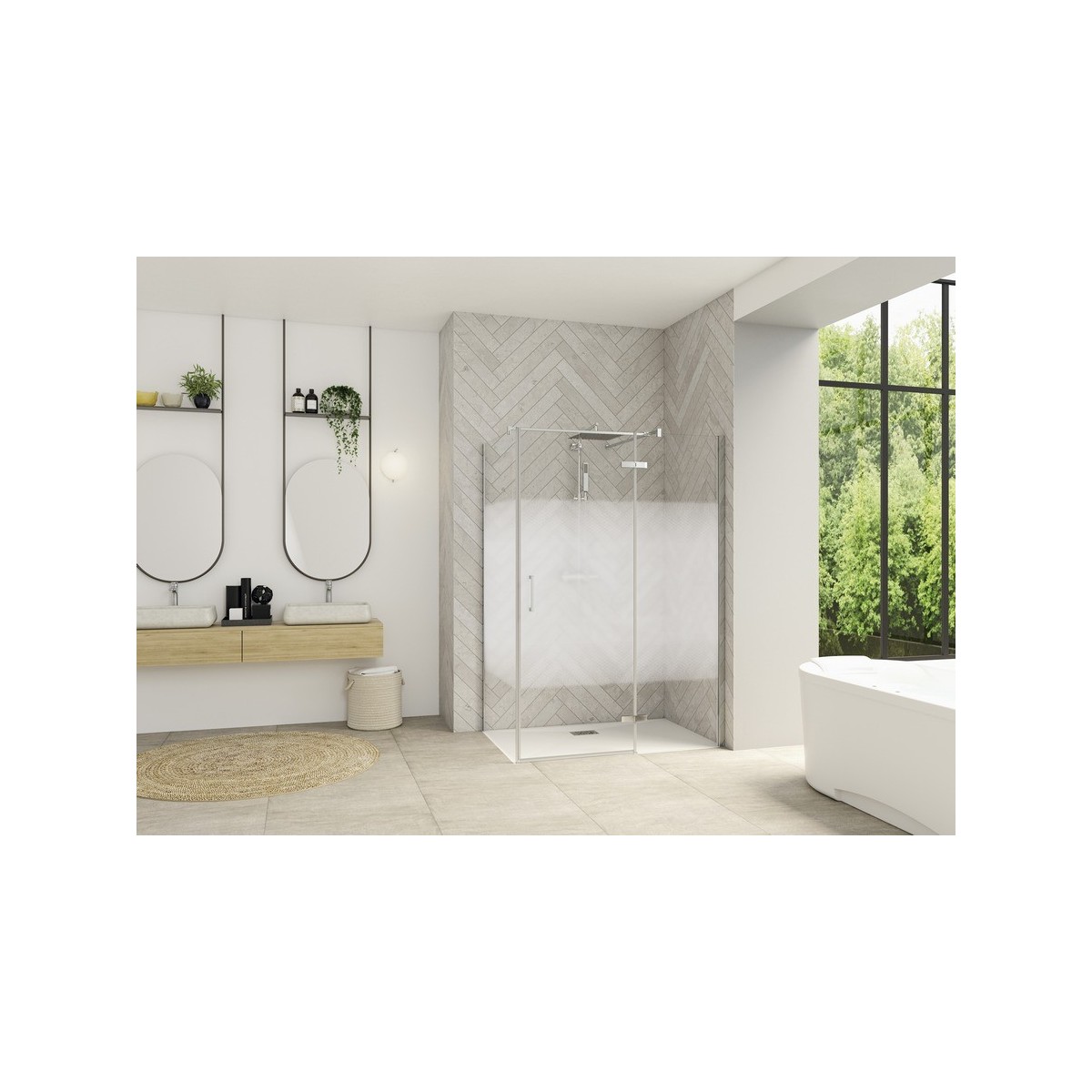 Paroi Smart Design P Charnières ss seuil pour P+F 120 chromé cosmos droite - KINEDO PA1614CCOED 