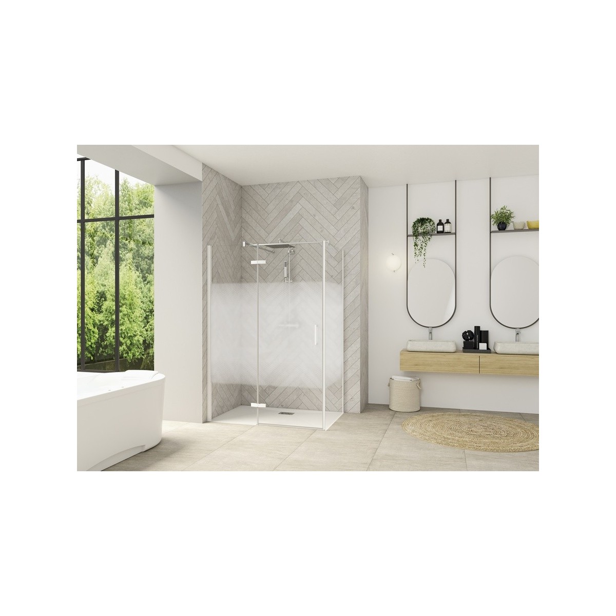 Paroi Smart Design P Charnières ss seuil pour P+F 130 blanc cosmos gauche - KINEDO PA1615BCOEG 