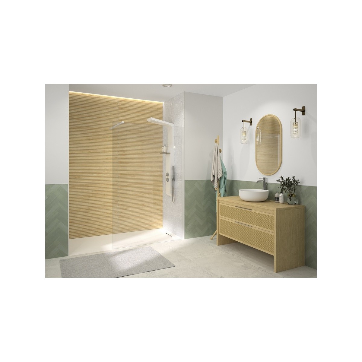 Paroi Solo 6 verre 6mm largeur 70 cm Hauteur 190 cm profilé blanc mat - KINEDO PA2400BTN 