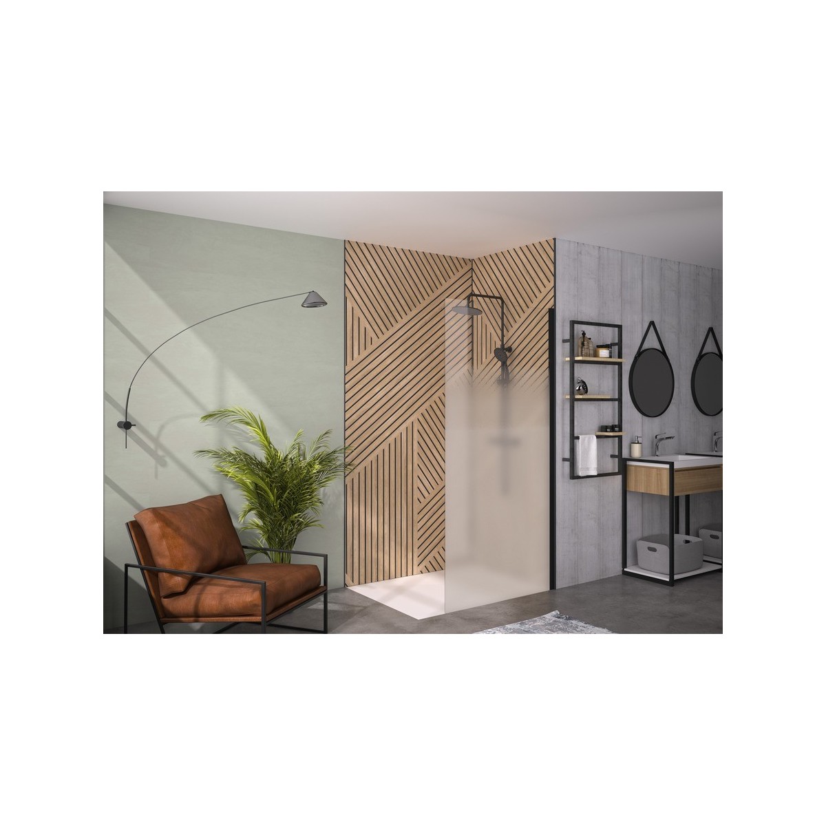 Paroi Solo 6+ verre 6mm cosmos XL 50 cm H200 cm noir mat - KINEDO PA2410NCOXE 