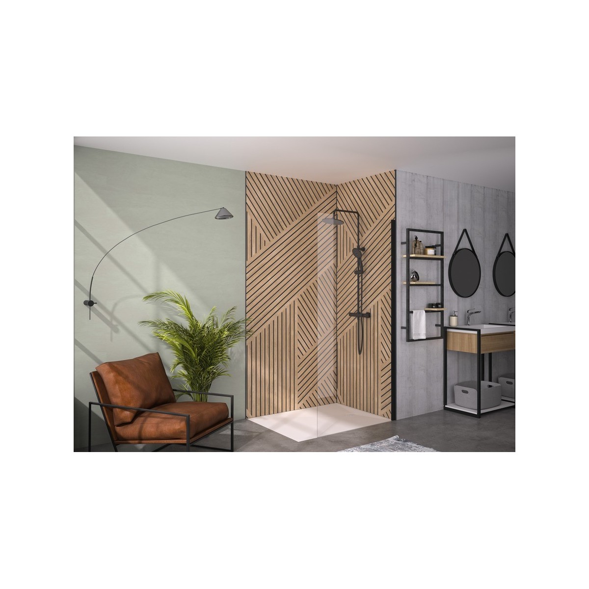 Paroi Solo 6+ verre 6mm transparent 50 cm H200 cm noir mat - KINEDO PA2410NTNE 