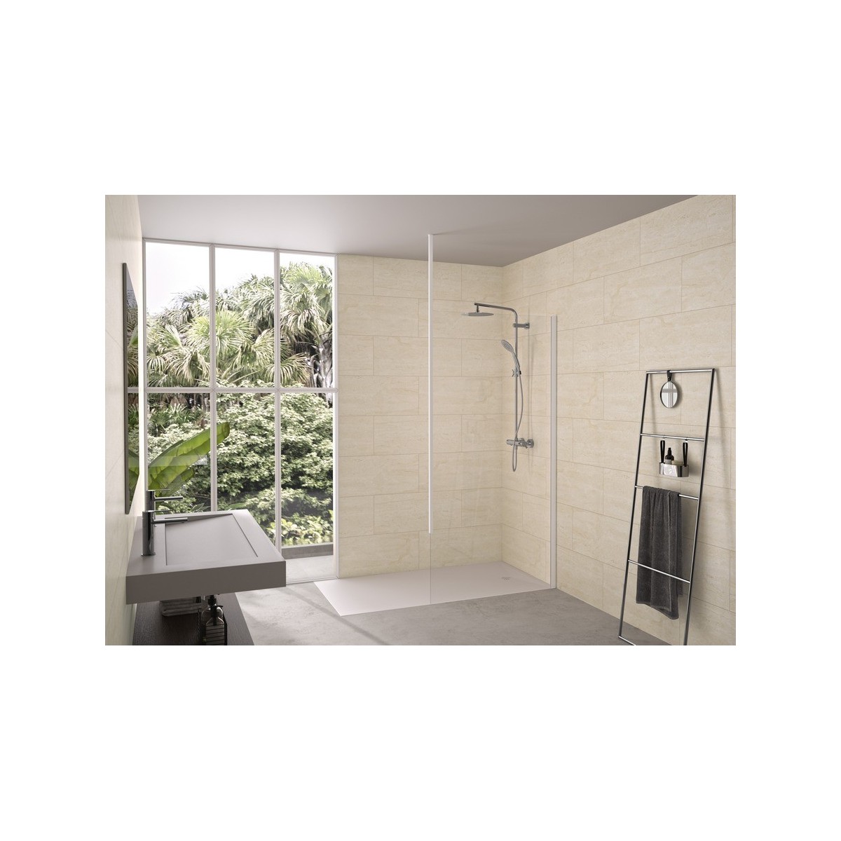 Paroi Solo 6+ verre 6mm transparent 90 cm H200 cm blanc grainé Mât - KINEDO PA2414BTNEM 