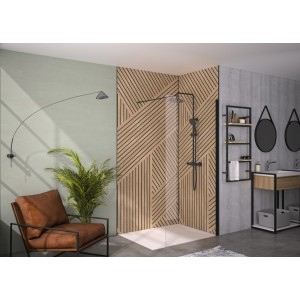 Paroi Solo 6+ verre 6mm transparent 100 cm H200 cm noir mat - KINEDO PA2415NTNE 