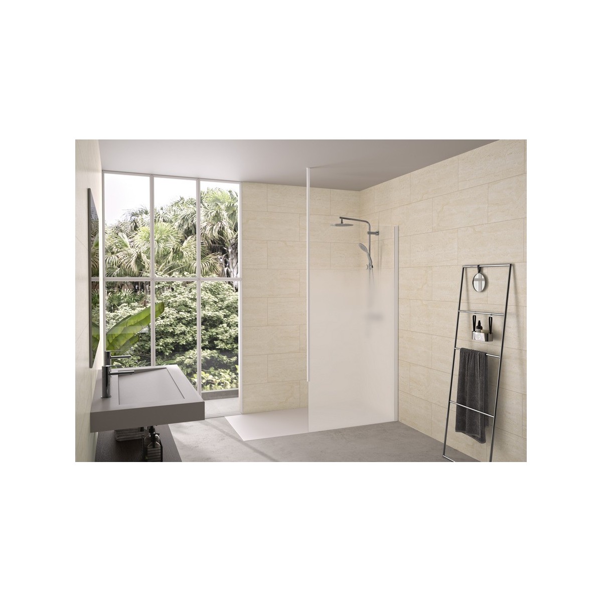 Paroi Solo 6+ verre 6mm cosmos XL 120 cm H200 cm blanc grainé Mât - KINEDO PA2417BCOXEM 