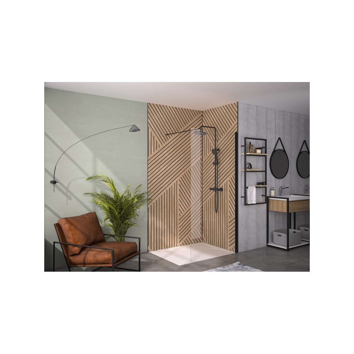 Paroi Solo 6+ verre 6mm transparent 120 cm H200 cm noir mat - KINEDO PA2417NTNE 