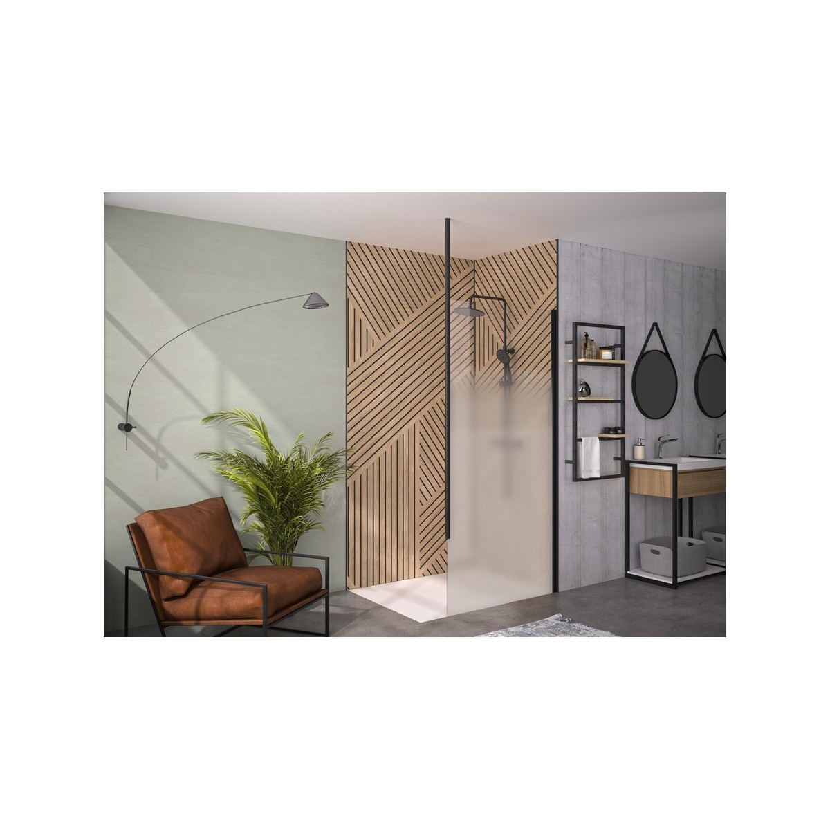 Paroi Solo 6+ verre 6mm cosmos XL 160 cm H200 cm noir mat Mât - KINEDO PA2419NCOXEM 