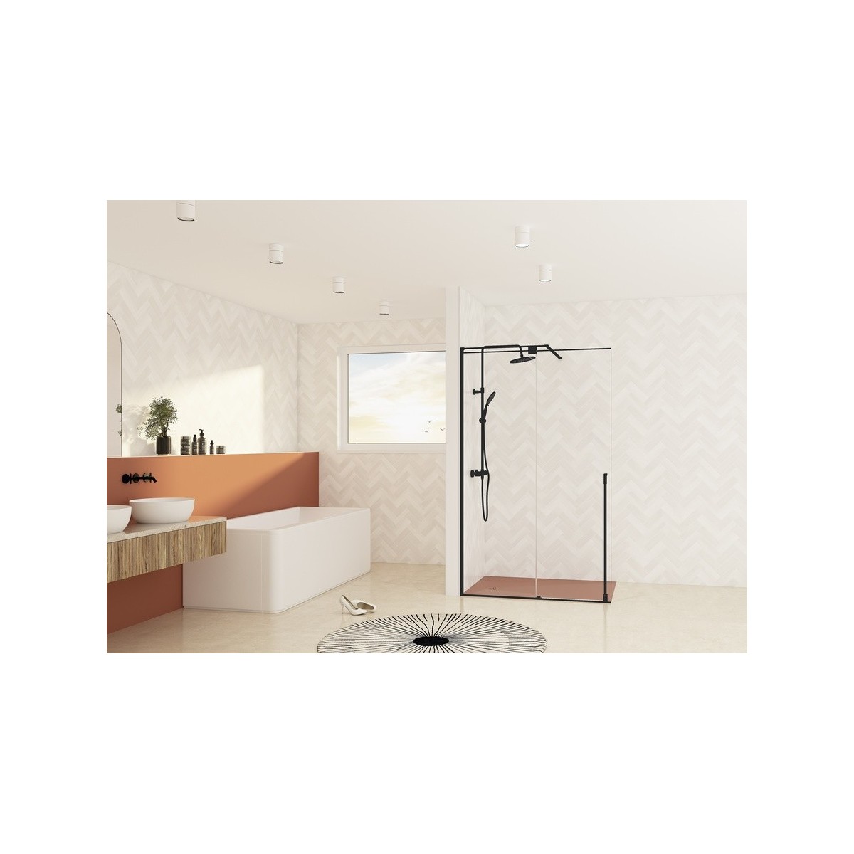Paroi walk in Solo C coulissante 8mm 140 cm noir mat transparent - KINEDO PA2531NTNE 