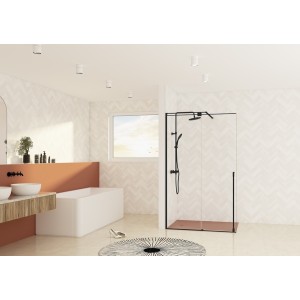 Paroi walk in Solo C coulissante 8mm 160 cm noir mat transparent - KINEDO PA2532NTNE 