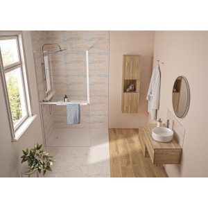 Paroi walk in accessoirisée Solo Z 100 cm blanc mat transparent - KINEDO PA2586BTNE 