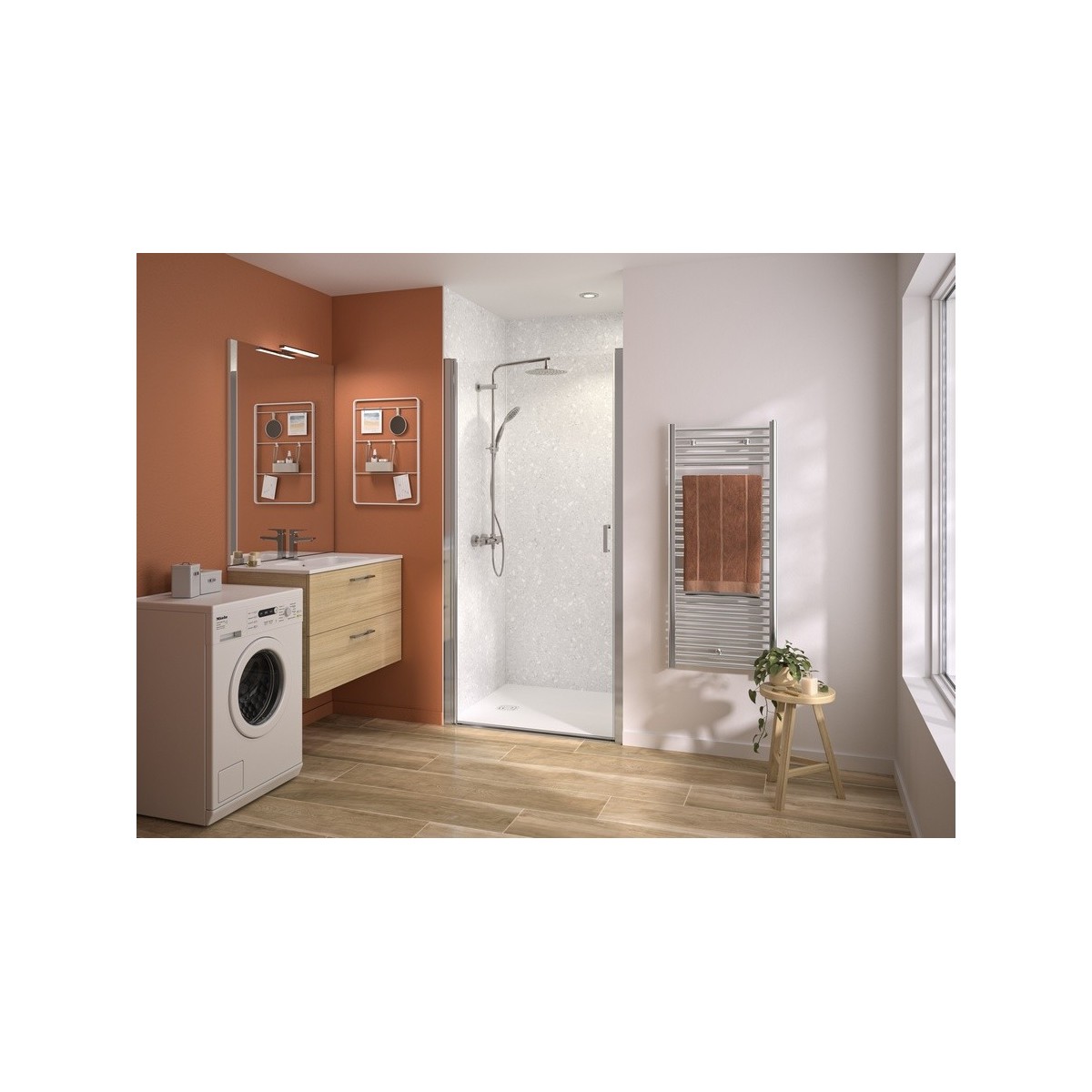 Paroi Smart Express+ pivotante sans seuil 6mm 90 cm H200 chromé - KINEDO PA2701CTNE 
