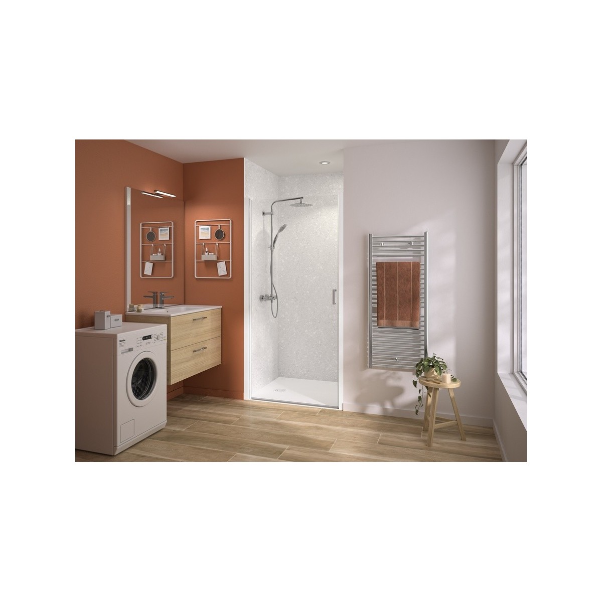 Paroi Smart Express+ pivotante sans seuil 6mm 160 cm H200 blanc - KINEDO PA2705BTNE 