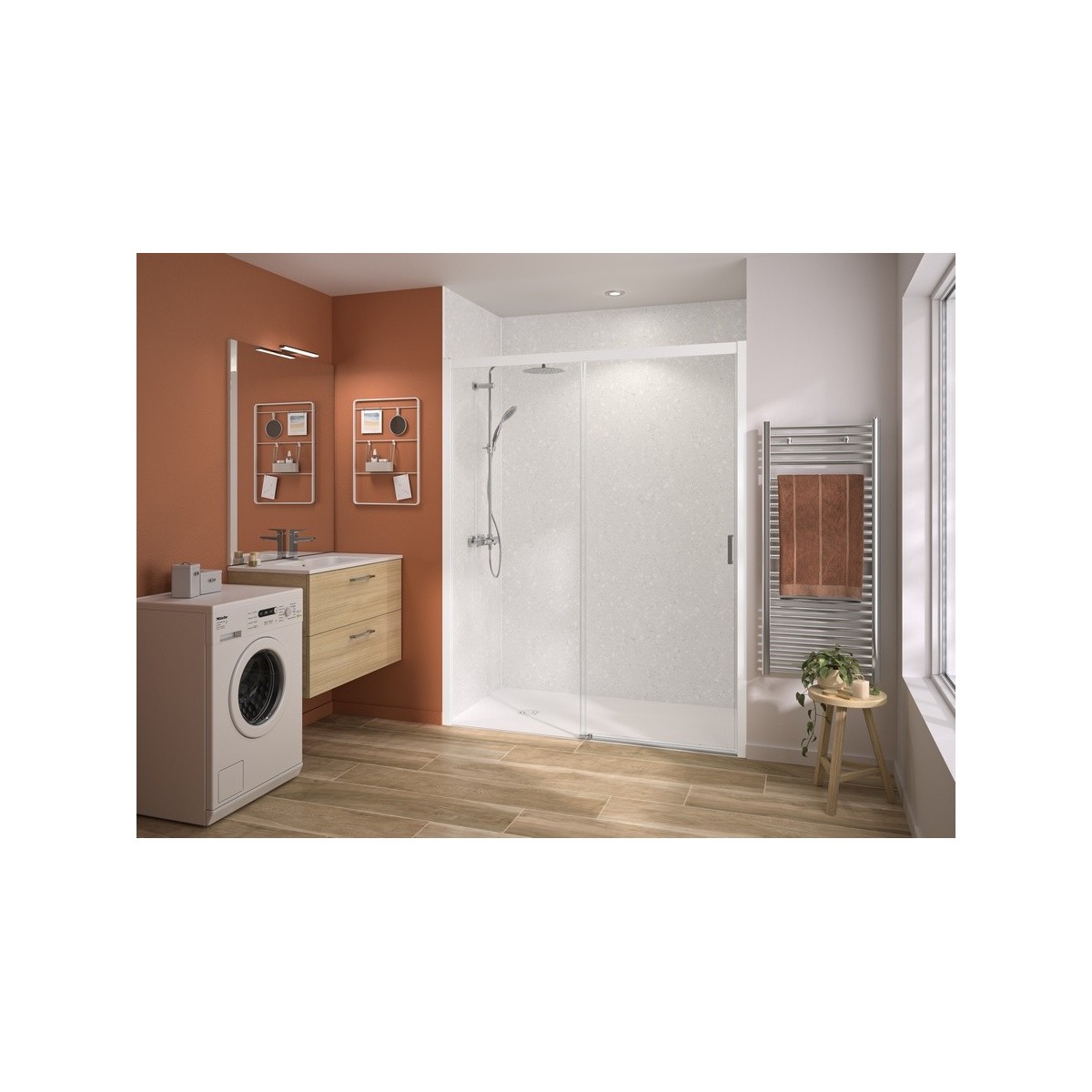 Paroi Smart Express+ coulissante sans seuil 6mm 170 cm H200 blanc - KINEDO PA2717BTNE 