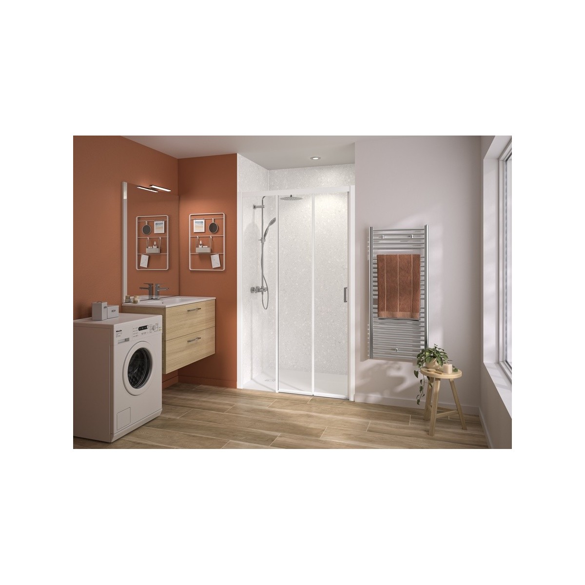 Paroi Smart Express+ 3 volets ss seuil 120 cm H200 blanc fixe à gauche - KINEDO PA2760BTNEG 