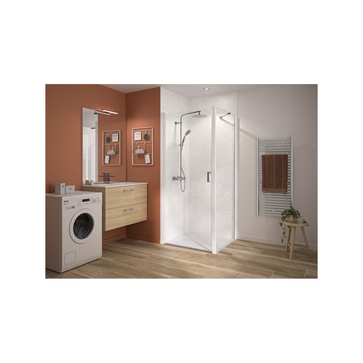 Paroi pivotante ss seuil 6mm pour P+F 160 cm H200 blanc - KINEDO PA2785BTNE 