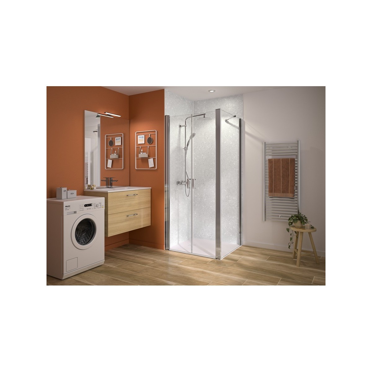Paroi 2 Portes ss seuil 6mm pour 2P+F 80cm H200cm Chromé - KINEDO PA2790CTNE 