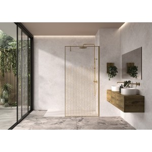 Paroi Solo Graphik 6mm 140 cm or brossé décor curvia profilé à droite - KINEDO PA794DCRVED 
