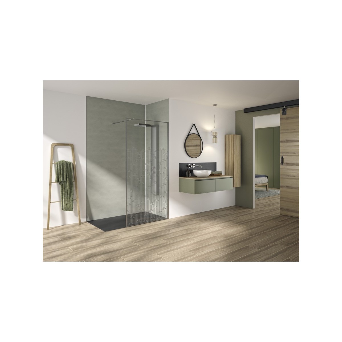 Paroi Solo Graphik 6mm 140 cm inox brossé décor curvia profilé à droite - KINEDO PA794ICRVED 