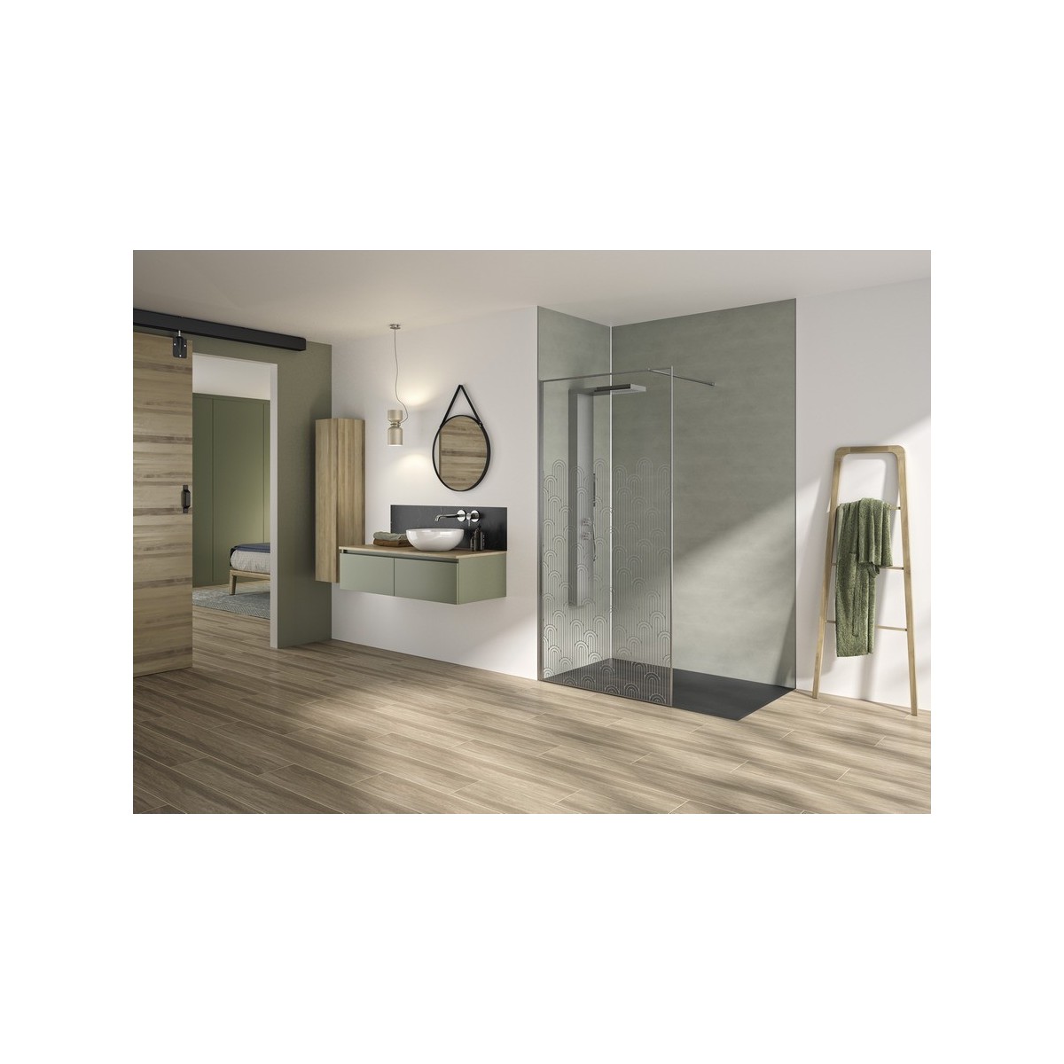Paroi Solo Graphik 6mm 140 cm inox brossé décor curvia profilé à gauche - KINEDO PA794ICRVEG 
