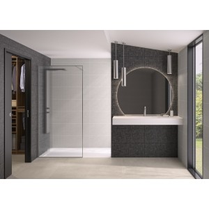 Paroi Solo Design+ cadrée 6mm 80 cm inox brossé flûte profilé à gauche - KINEDO PA8240IFLTEG 