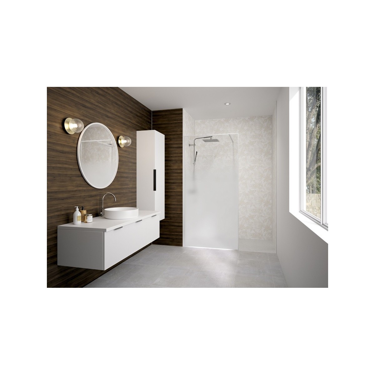 Paroi Solo Design+ cadrée 6mm 90 cm blanc grainé cosmos XL profilé à gauche - KINEDO PA8241BGCOXEG 