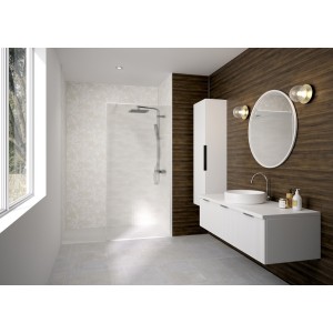 Paroi Solo Design+ cadrée 6mm 90 cm blanc grainé flûte profilé à droite - KINEDO PA8241BGFLTED 