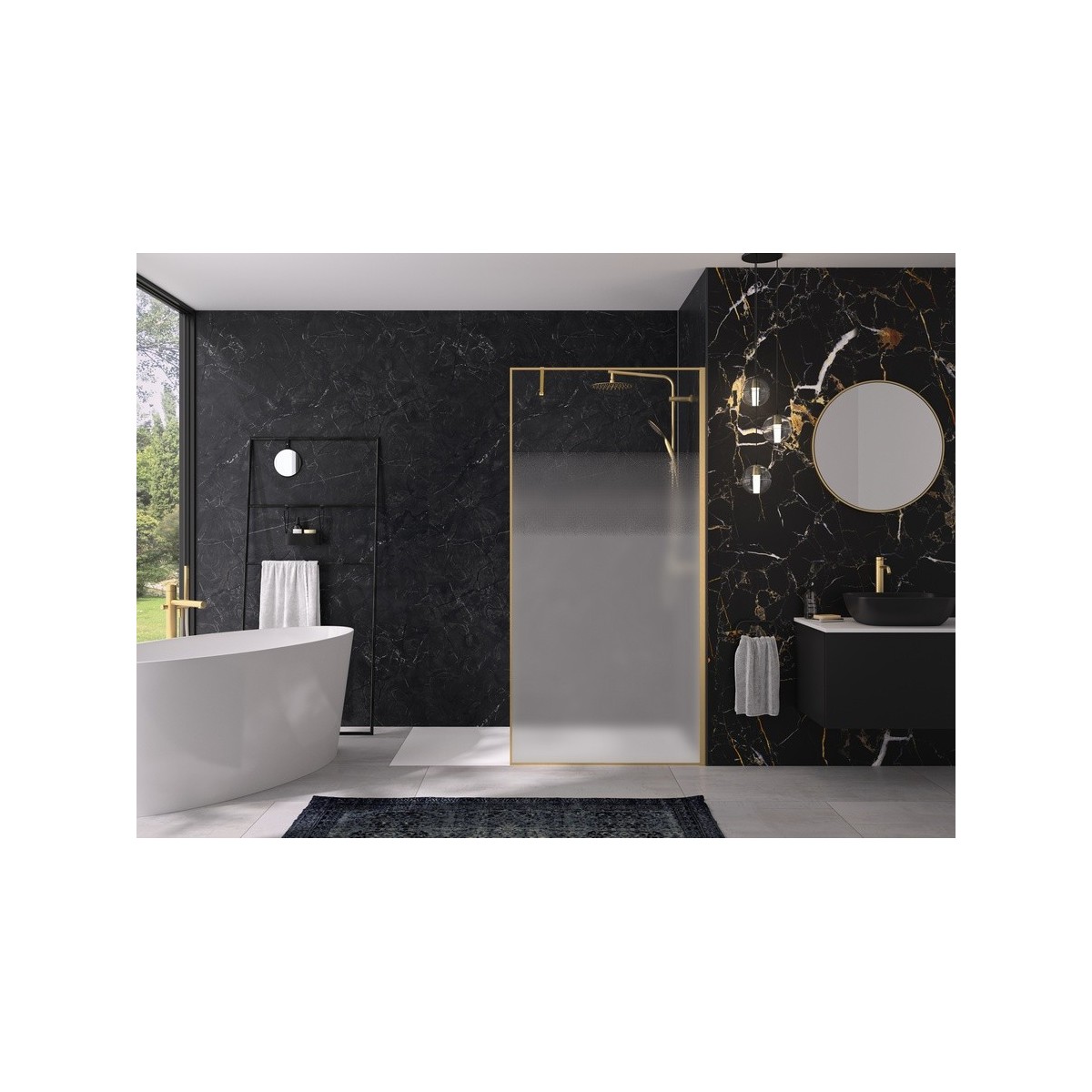 Paroi Solo Design+ cadrée 6mm 90 cm or brossé cosmos XL profilé à droite - KINEDO PA8241DCOXED 