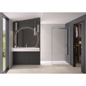 Paroi Solo Design+ cadrée 6mm 90 cm inox brossé flûte profilé à droite - KINEDO PA8241IFLTED 