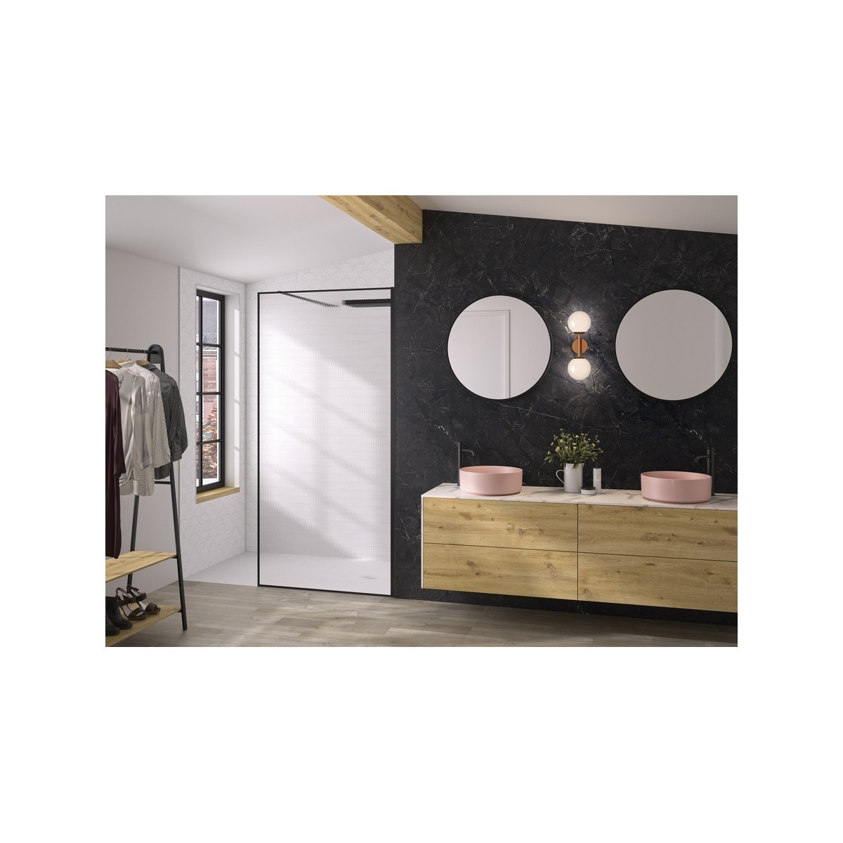 Paroi Solo Design+ cadrée 6mm 90 cm noir mat flûte profilé à droite - KINEDO PA8241NMFLTED 