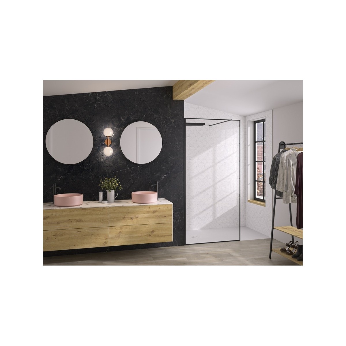 Paroi Solo Design+ cadrée 6mm 90 cm noir mat transparent - KINEDO PA8241NMTNE 