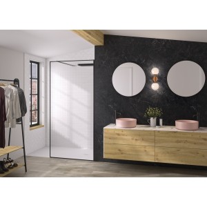 Paroi Solo Design+ cadrée 6mm 100 cm noir mat flûte profilé à droite - KINEDO PA8242NMFLTED 
