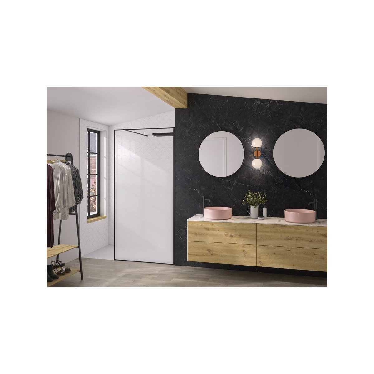 Paroi Solo Design+ cadrée 6mm 120 cm noir mat cosmos XL profilé à droite - KINEDO PA8243NMCOXED 