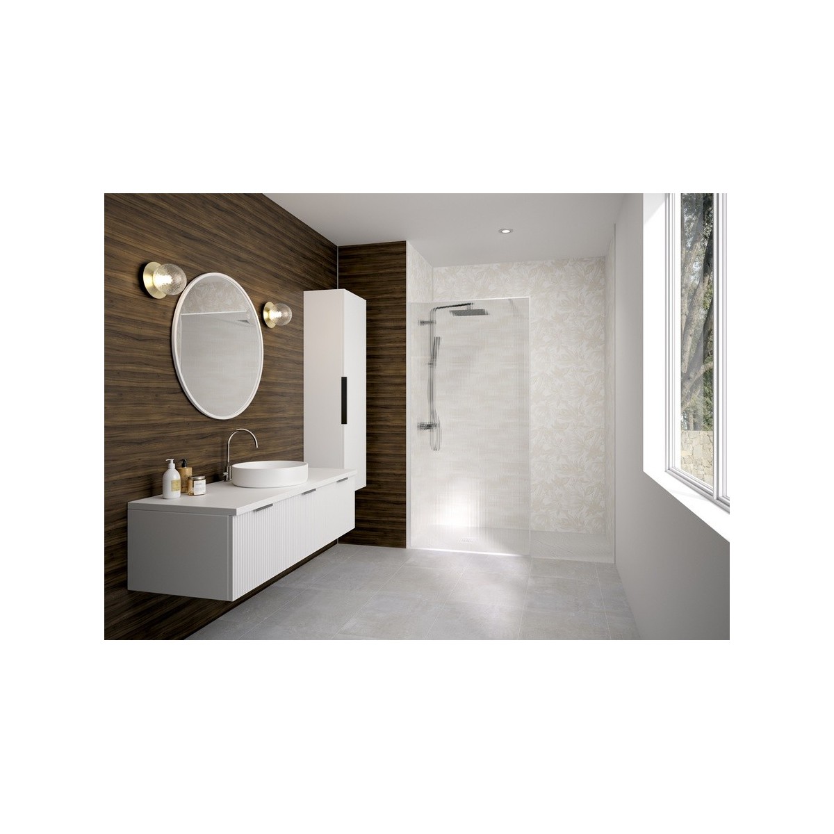 Paroi Solo Design+ cadrée 6mm 140 cm blanc grainé flûte profilé à gauche - KINEDO PA8244BGFLTEG 