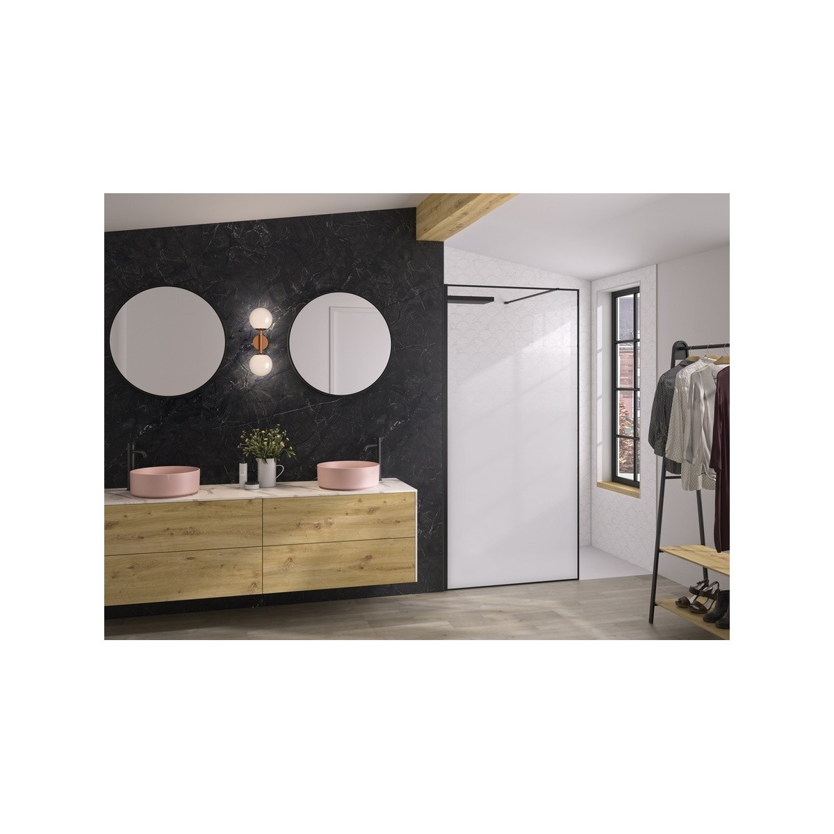 Paroi Solo Design+ cadrée 6mm 140 cm noir mat cosmos XL profilé à gauche - KINEDO PA8244NMCOXEG 