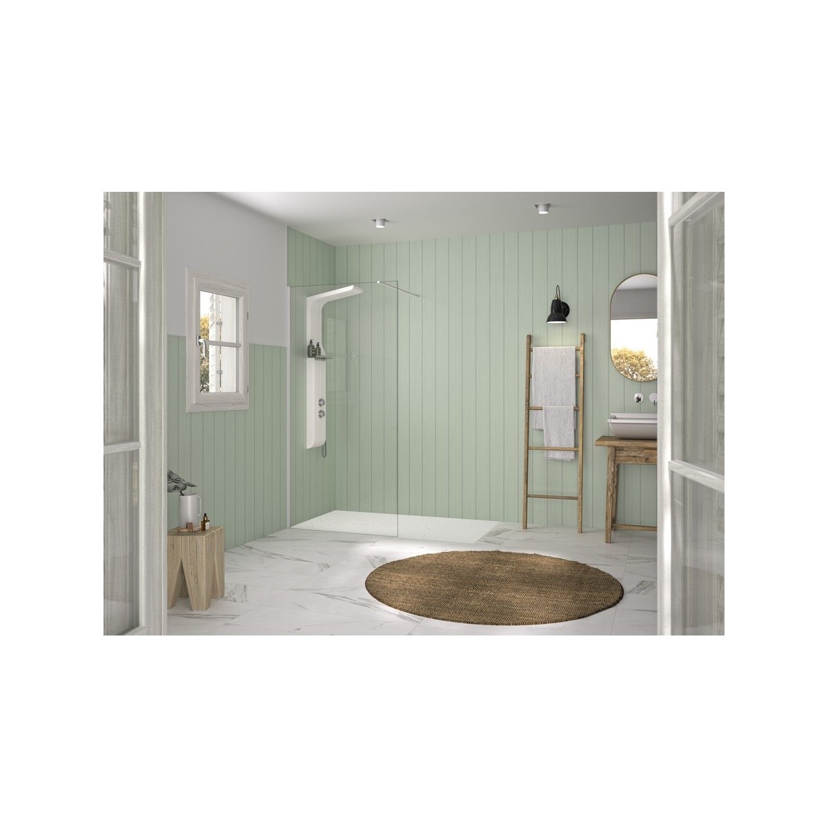 Paroi Solo Design 6mm 100 cm blanc grainé transparent - KINEDO PA8262BGTNE 
