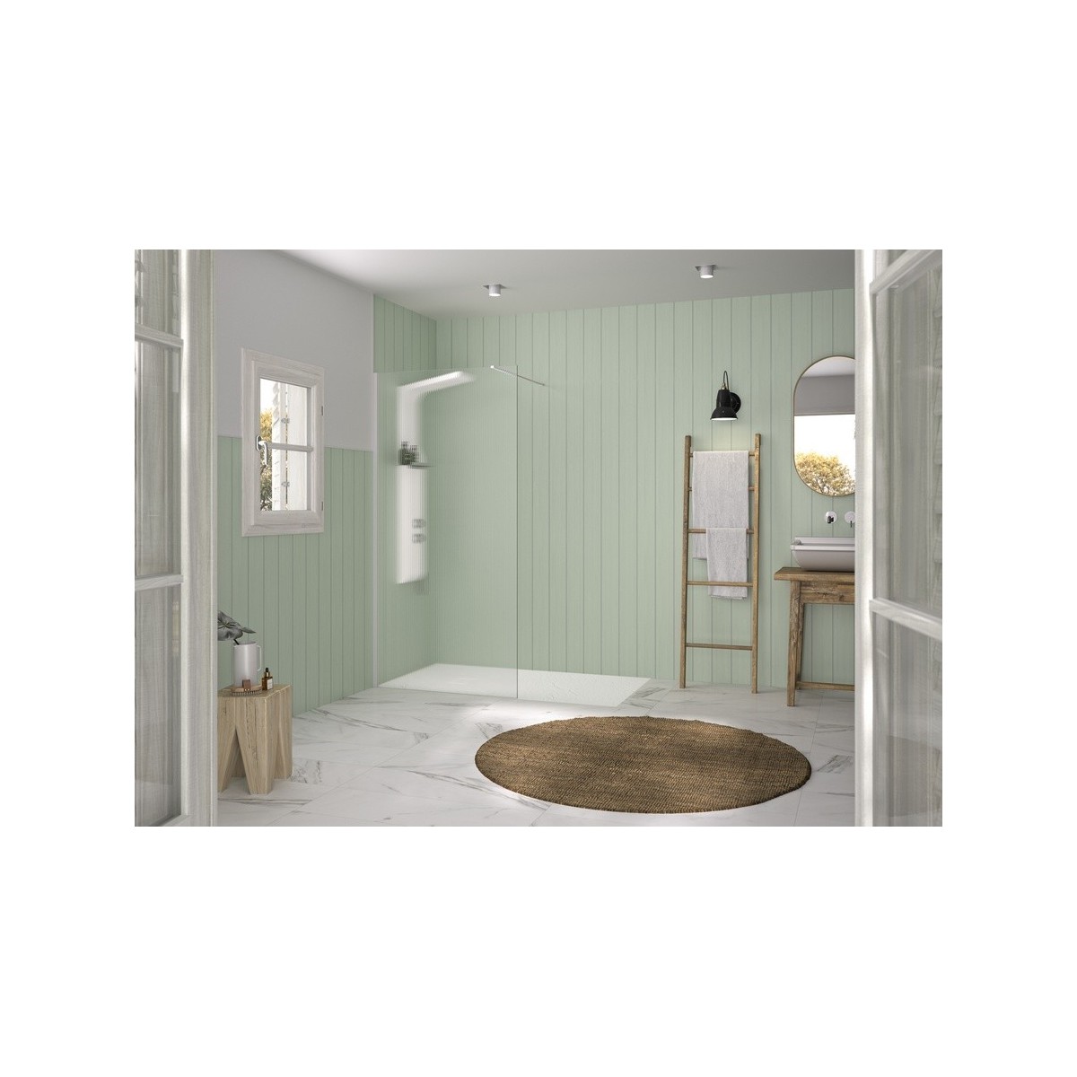 Paroi Solo Design 6mm 140 cm blanc grainé flûte - KINEDO PA8264BGFLTE 