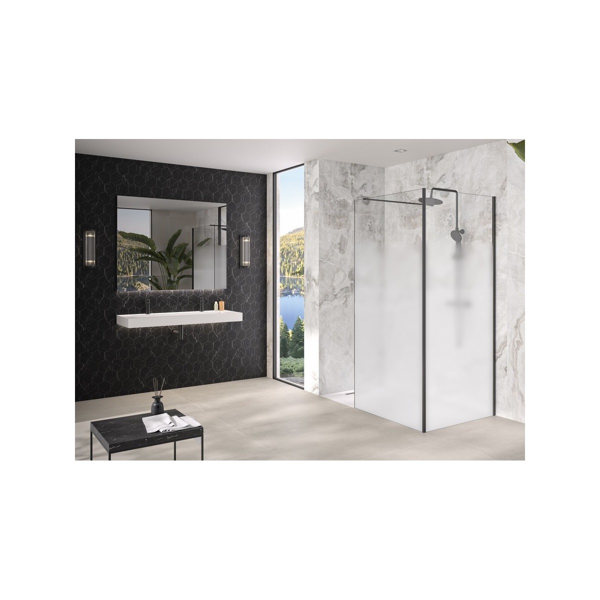 Renvoi d'angle Solo Design 80 cm noir mat cosmos XL profilé à droite - KINEDO PA8281NMCOXED 