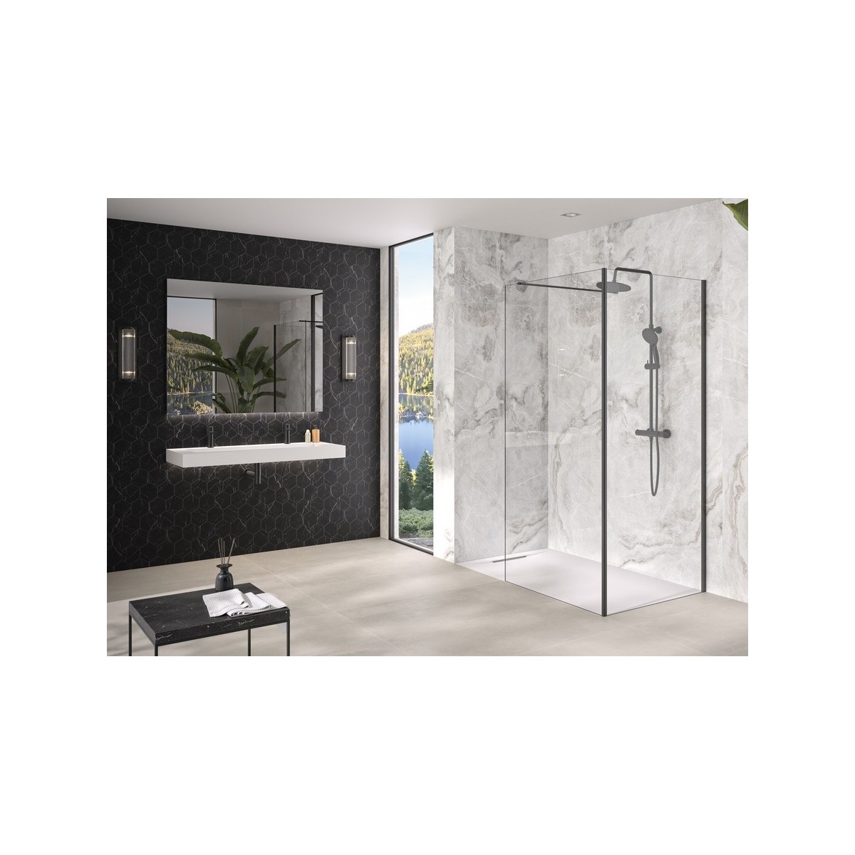 Renvoi d'angle Solo Design 90 cm noir mat transparent - KINEDO PA8282NMTNE 